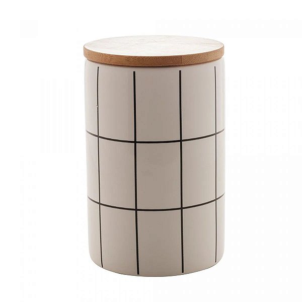 Potiche de Cerâmica com Tampa de Bambu Turim Branco 10x10x15cm