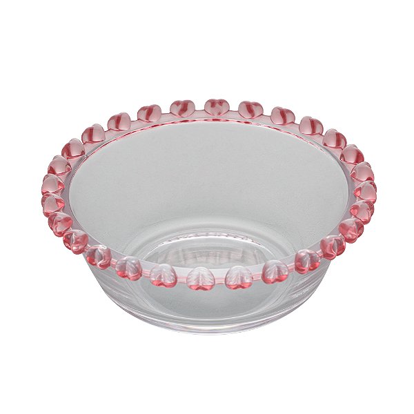 Bowl Raso de Cristal Coração Borda Rosa 11,5x4,5cm - Lyor