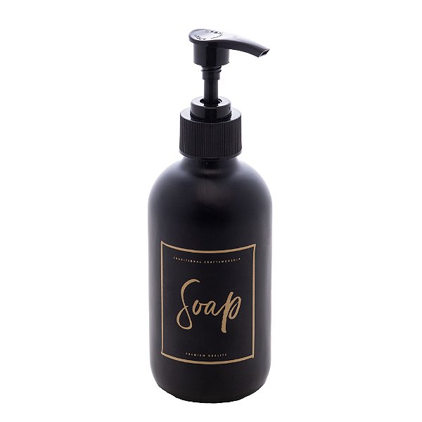 Porta Sabonete Líquido de Vidro Fosco com Pump de Plástico Preto 250ml - Lyor