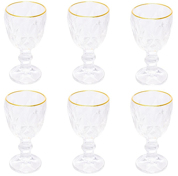 Cj 06 Taças de Licor de Cristal com Fio de Ouro Imperial 50ml - Lyor