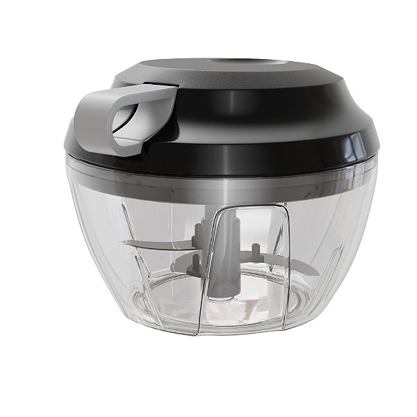 Mini Processador de Alimentos Manual c/ 3 Lâminas Premium Preto e Cinza 13,5x9,5cm - Lyor