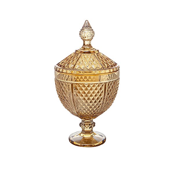 Potiche Decorativo c/ Pé de Cristal Perseu Âmbar 15x28cm - Lyor