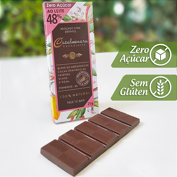 Caixa de Chocolate 48% Cacau ao Leite ZERO AÇÚCAR - 25g