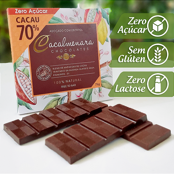 Caixa de Chocolate 70% Cacau ZERO AÇÚCAR - 75g