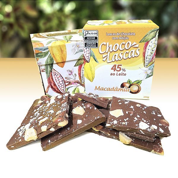 Lascas de Chocolate ao Leite 45% Cacau com Macadâmia - 200g