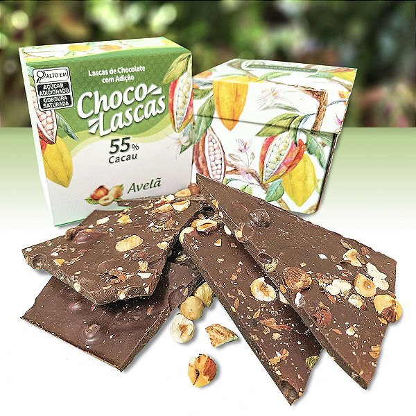 Lascas de Chocolate 55% Cacau com adição de Avelã - 200g