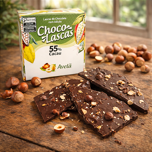 Lascas de Chocolate 55% Cacau com adição de Avelã - 100g