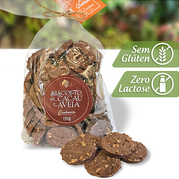 Biscoito de Cacau e Aveia - ZERO GLÚTEN e ZERO LACTOSE - 170g