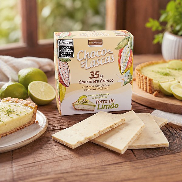 Lascas de Chocolate Branco 35% Cacau, com adição de Torta de Limão - 100g