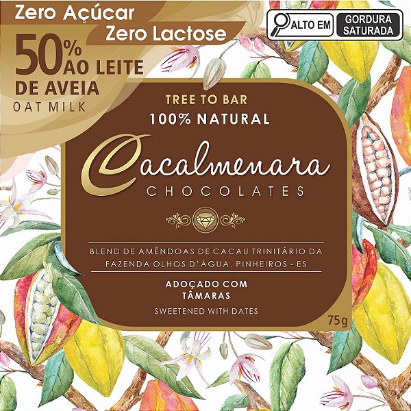 Caixa de Chocolate ao Leite de Aveia 50% Cacau, adoçado com Tâmaras - 75g