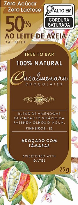 Caixa de Chocolate ao Leite de Aveia 50% Cacau, adoçado com Tâmaras - 25g