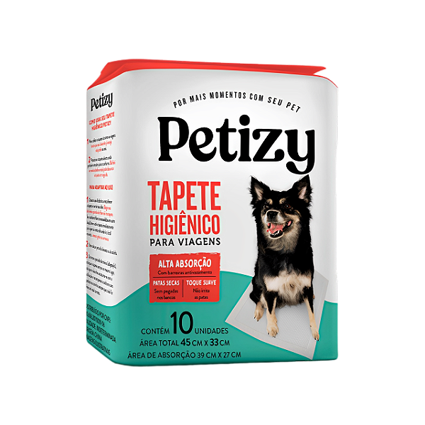 Tapete Higienico Petizy Cães Viagem 45x33cm 10 Unidades