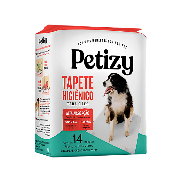 Tapete Higiênico Pet Petizy Cães 60 cm x 60cm 14 Unidades