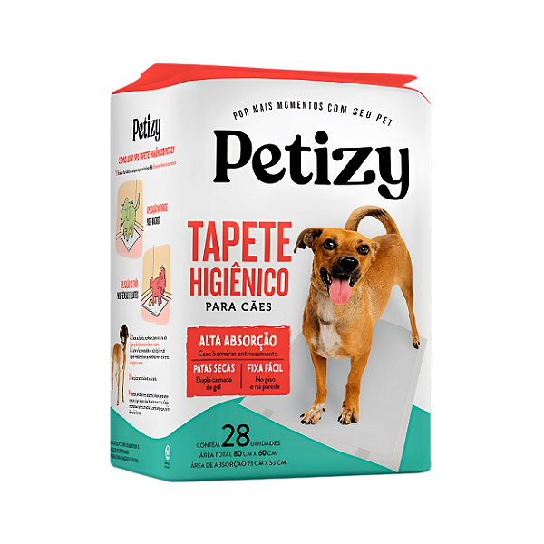 Tapete Higiênico Pet Petizy Cães 80 cm x 60cm 28 Unidades