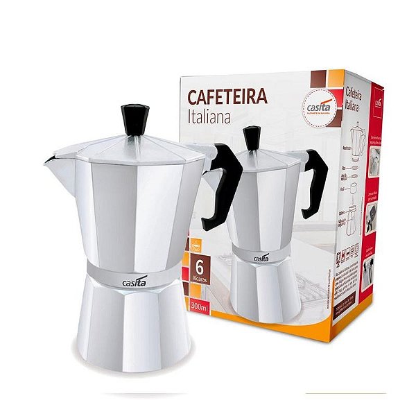 Cafeteira Italiana 6 Xicaras Moka 300ml Alumínio Casita