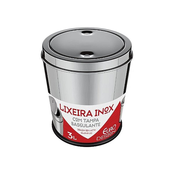 Lixeira Aço Inox Com Tampa Basculante 3 Litros Euro