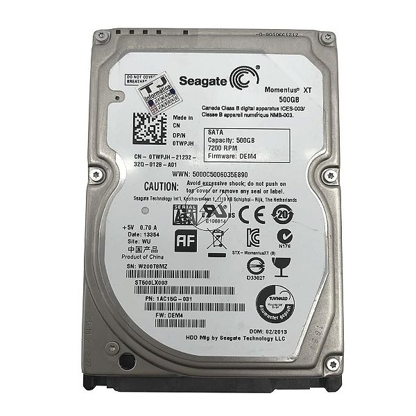 HD 500GB, SATA 2,5" 7,2K da Seagate: 0TWPJH 1AC15G-031