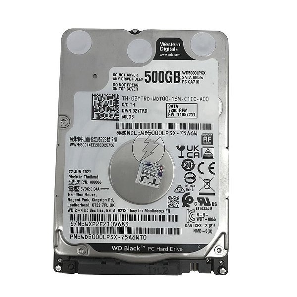 HD 500GB SATA 2,5" 7,2K WD: WD5000LPSX 02YTRD