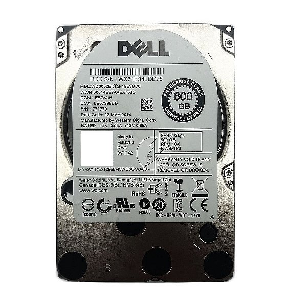 HD Dell WD6002BKTG-18E3DV0 0V1TX2: 600GB, SAS, 2,5", 10K