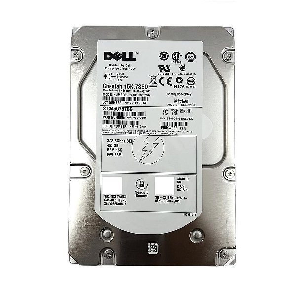 HD Dell 450GB, Sas, 3,5" 15k: ST3450757ss 0d32vd 9pw066-251