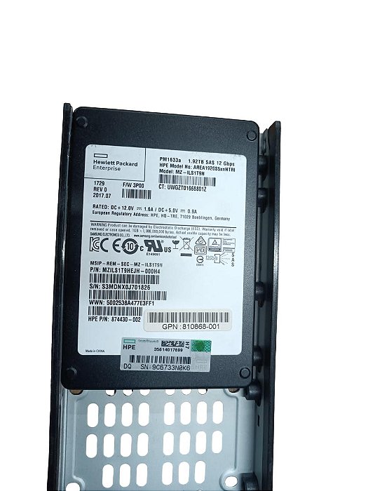 SSD HP 1.92TB Sas: 879389-001 3Par StoreServ 8000 com Gaveta