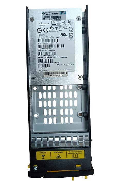 SSD Hpe 480Gb 2,5: 762770-001 3Par StoreServ8000, com Gaveta