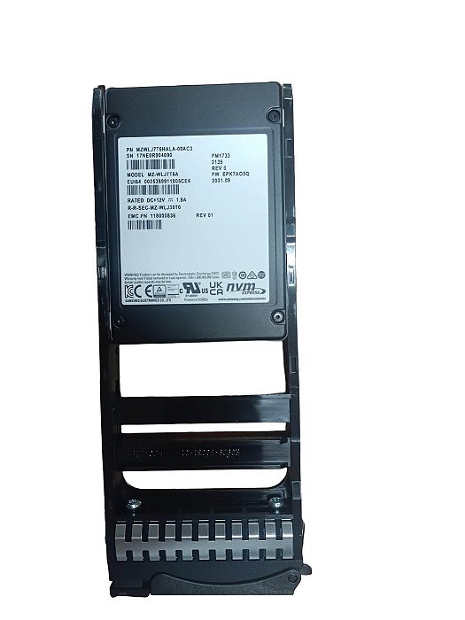 HD Nvme EMC 7.68TB U.2 2,5 PowerMax MZ-WLJ7T6a, com Gaveta