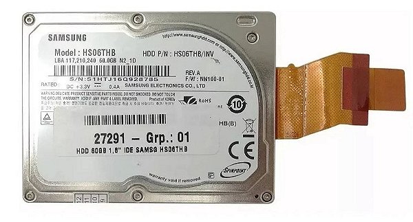 HD 60GB PATA 1,8" 4,2k Samsung: Spin Point, Zif 1,8 Cl, Hs06thb