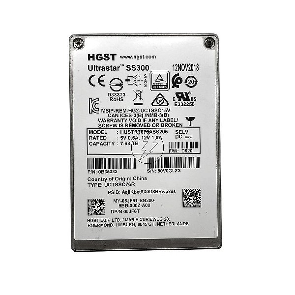 HD SSD Sas Del 7.68 TB 12 Gbps 2.5" HUSTR7676ASS205 05JF6T