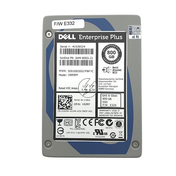 HD SSD Sas Dell 800GB 6 Gbps 2.5 P 6HM-800g-21 V6JNY 0V6JNY