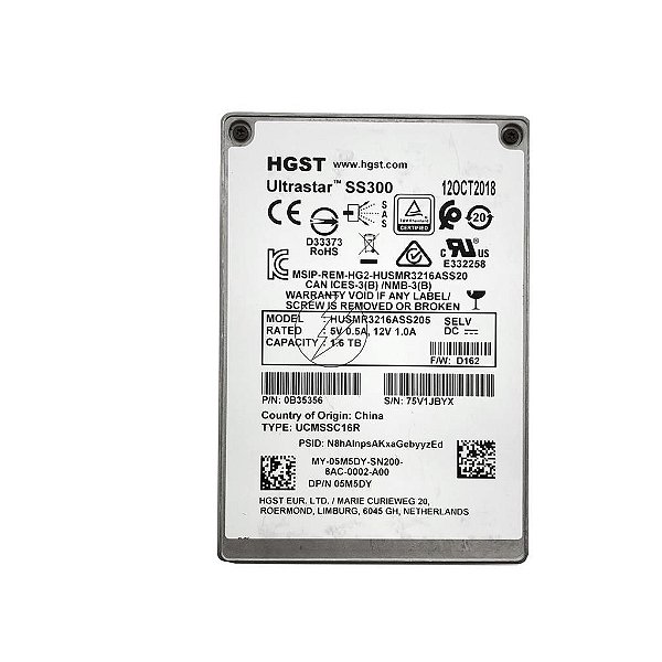 HD SSD Sas Dell 1.6 Tera, 12 Gbps 2.5" HUSMR1616ASS205 G8XPN