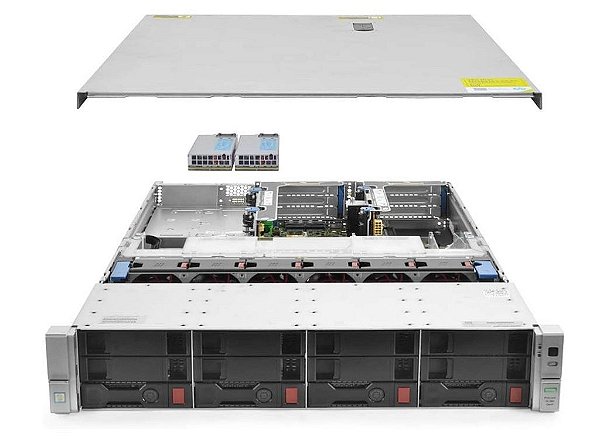 Servidor HP DL380 G9 c/ 4 Baias: 2 Xeon 12 Core, Ram 64GB, 2x HD SATA 3TB, Fonte DC -48v.