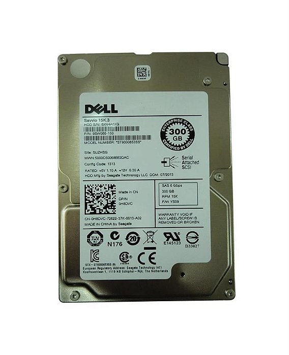 HD Dell 300GB 2,5" SAS 15K: SAVVIO 6GBS, 64MB Cache