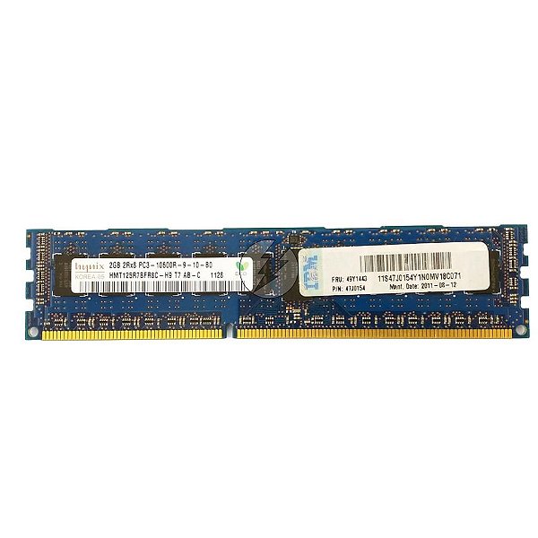 Memória RAM SK Hynix HMT125R7BFR8C-H9 SNPDP143C/2G 43X5045 44T1491: DDR3, 2GB, 2Rx8, 1333R, RDIMM