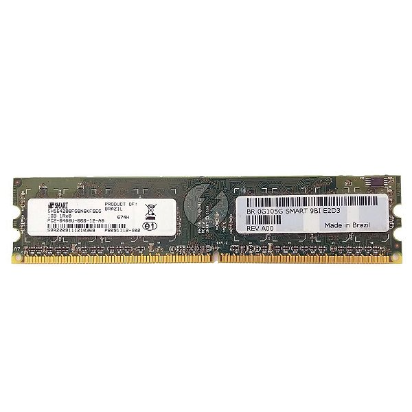Memória Ram Smart SH564288FG8N6KFSEG: DDR2 1GB, 800U, 1Rx8, UDIMM