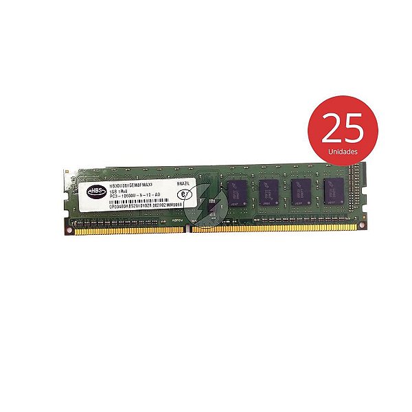 Kit 25 Memórias HBS DDR3, 1GB, 1333mhz, 10600 UDIMM