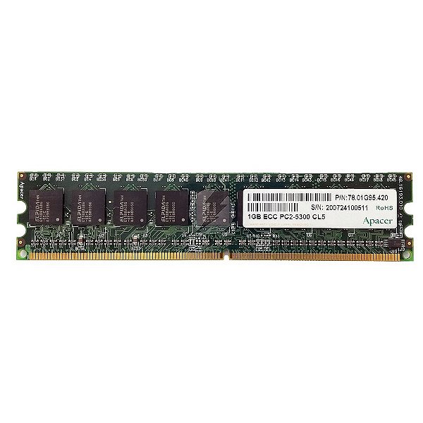 Memória RAM Apacer 78.01G95.420: DDR2, 1GB, Rx, 667, ECC UDIMM
