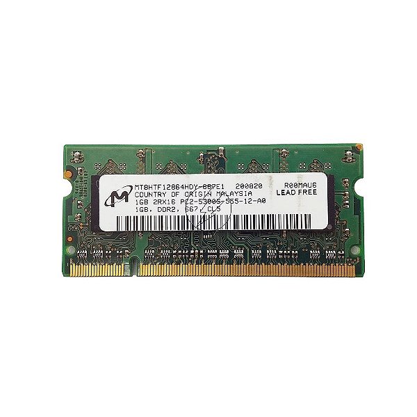 Memória RAM Micron MT8HTF12864HDY-667E1 200820: DDR2, 1GB, 2Rx16, 667S, SODIMM