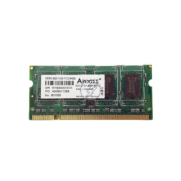 Memória RAM Apogee AS1G732-800PB05-C AS1G732-800P005-C 11060958: DDR2, 1GB, Rx, 800, SODIMM