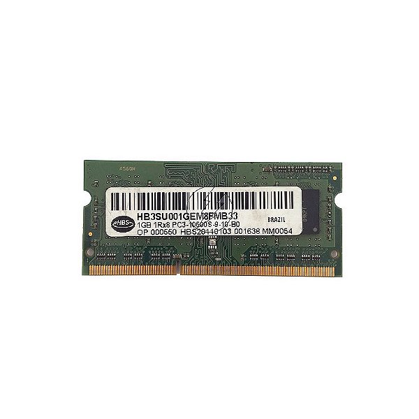 Memória RAM HBS HB3SU001GEM8FMB33: DDR3, 1GB, 1Rx8, 1333S, SODIMM