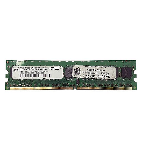 Memória RAM Micron MT18HTF12872AY-667D4 417439-051: DDR2, 1GB, 2Rx8, 667E, ECC UDIMM