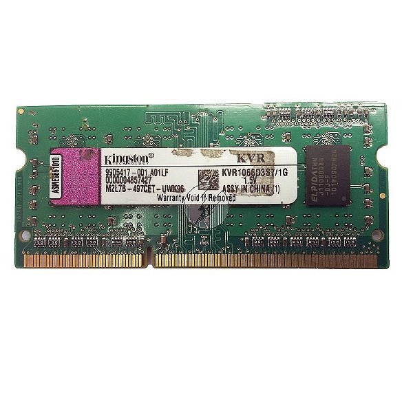 Memória RAM Kingston KVR1066D3S7/1G Chip Elpida: DDR3, 1GB, Rx, 1066, SODIMM