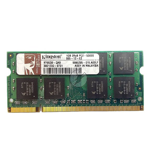 Memória RAM Kingston KY9530-QAB Chip Qimonda: DDR2, 1GB, Rx, 667, SODIMM