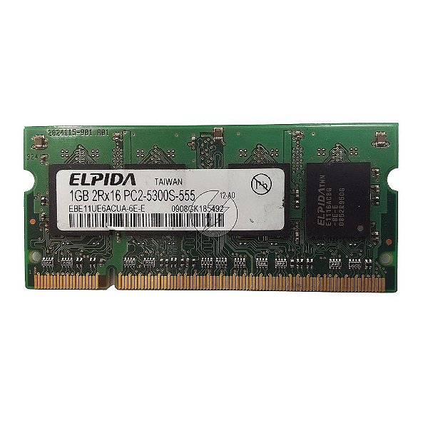 Memória RAM Elpida EBE11UE6ACUA-6E-E: DDR2, 1GB, 2Rx16, 667, SODIMM