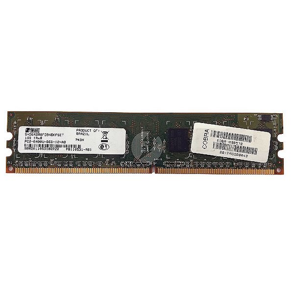 Memória RAM SMART SH564288FG8N6KFSET 743H: DDR2, 1GB, 1Rx8, 800U, UDIMM