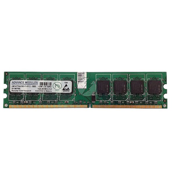 Memória RAM Advance Modules AM1GT16A19D-Y1-PC2-5300: DDR2, 1GB, Rx, 667, UDIMM