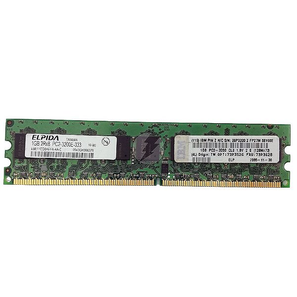Memória RAM Elpida EBE11ED8AEFA-4A-E 73P3628: DDR2, 1GB, 2Rx8, 333E, ECC UDIMM