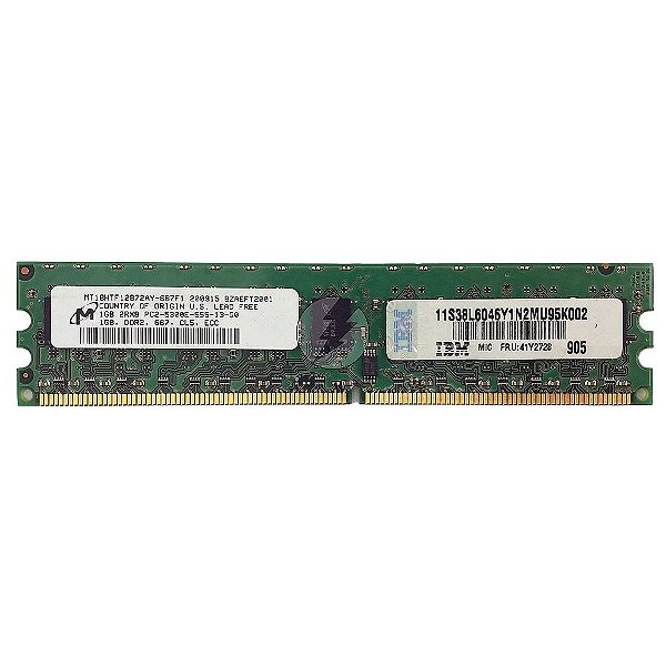 Memória RAM Micron MT18HTF12872AY-667F1 38L6046 41Y2728: DDR2, 1GB, 2Rx8, 667E, ECC UDIMM