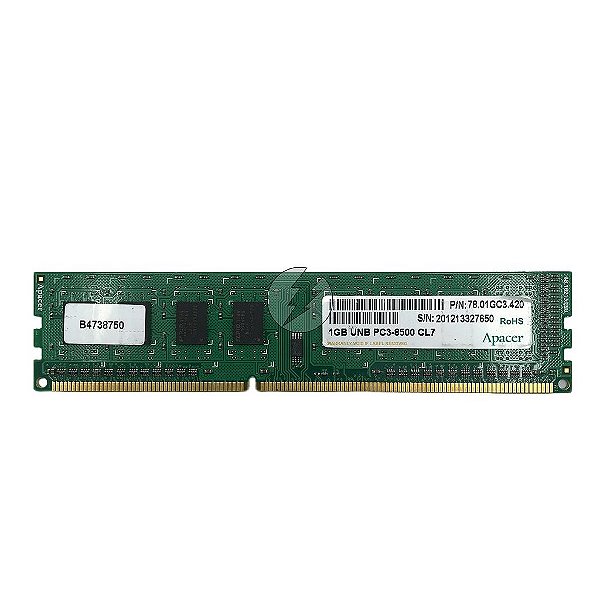 Memória RAM Apacer 78.01GC3.420: DDR3, 1GB, Rx, 1066, UDIMM
