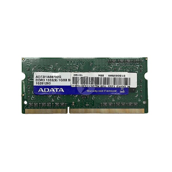 Memória RAM Adata AD73I1A8702G: DDR3, 1GB, 1Rx8, 1333MHz, 10600S, SODIMM